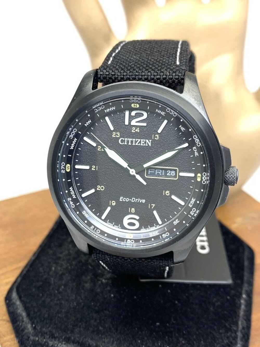 Citizen Mens Watch AW0115-03E Eco-Drive Black Dial Day Date Leather Nylon Strap